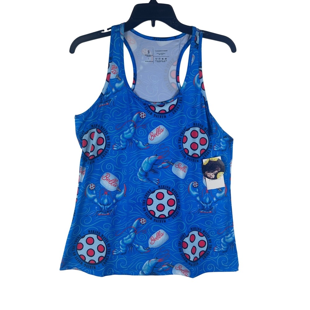 Bella Bella Sports Lobster‎ Racerback Tank Top Blue Pickleball Print Large NEW